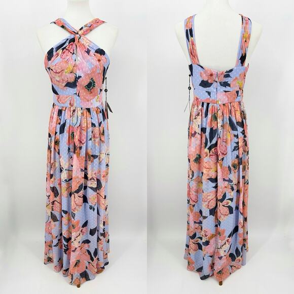 Adrianna Papell Womens Maxi Dress 6 Floral Chiffon Formal Gown Wedding Guest - Picture 2 of 11